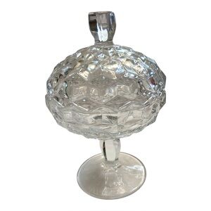 Vintage Clear Glass Candy Jar w/ Lid Pedestal Compote 7.25” Tall
